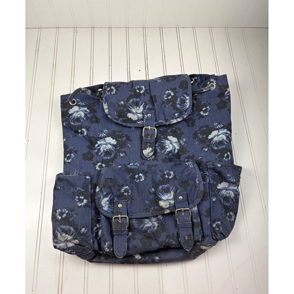 Aรฉropostale Blue Denim Floral Canvas Travel Laptop Backpack - Picture 2 of 12